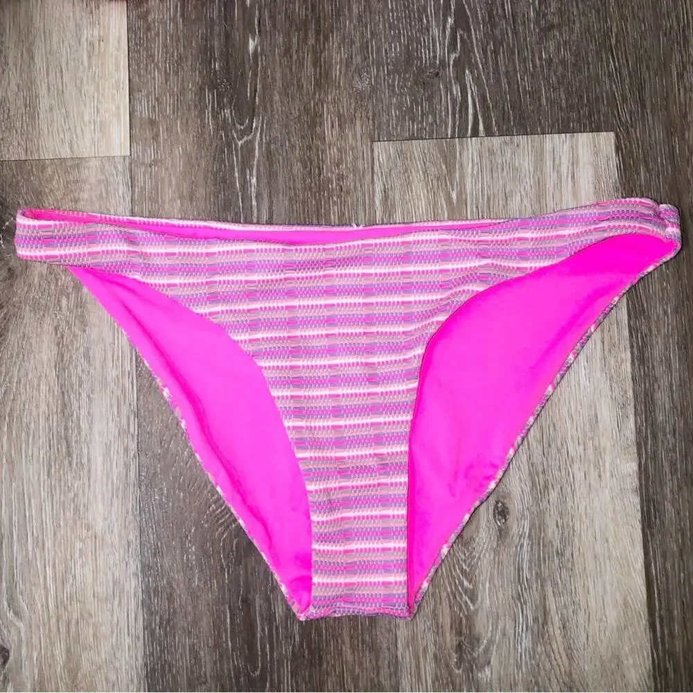 L*Space Bikini Brittany Top Camancho Bottom Electric Pink Pique Stripe XL NWT